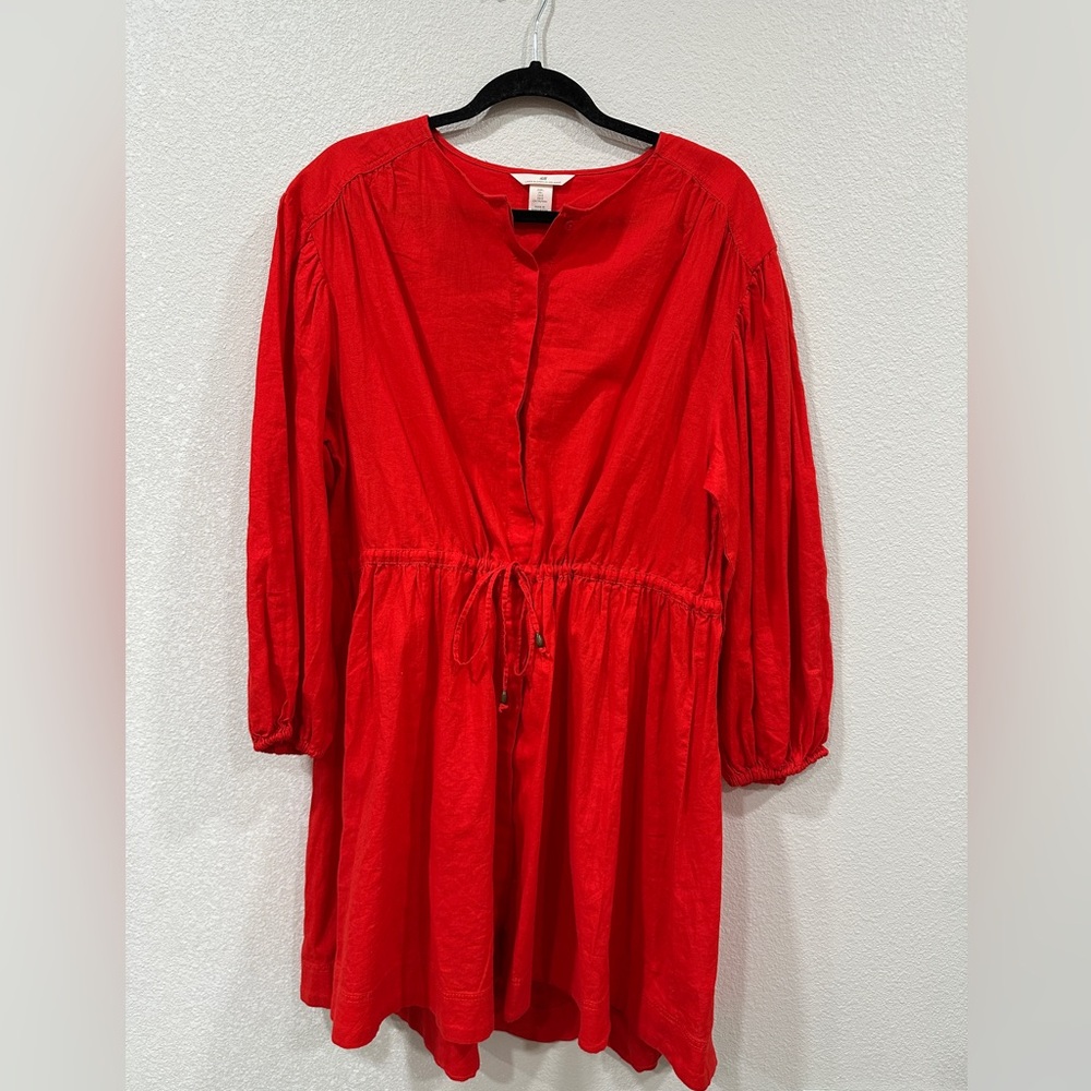 H&M Bright Red Linen Blend dress size large